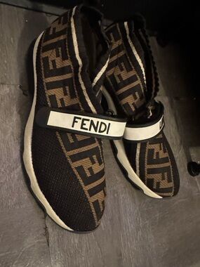 Fendi Black & Brown FF Logo Knit Slip-On Sneakers
